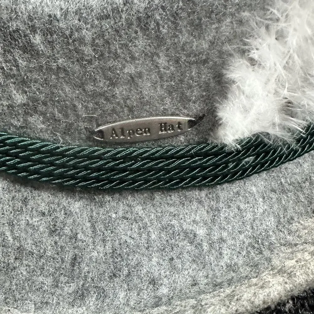 Allen Wool Hat Medium H650 German Oktoberfest W/ Feather Gray Green Sweatband